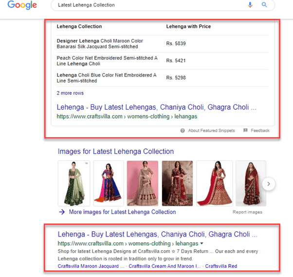 featured snippet of latest lehenga collection