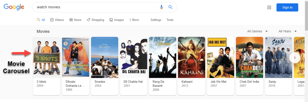 Movie Carousels Schema Movie Carousel