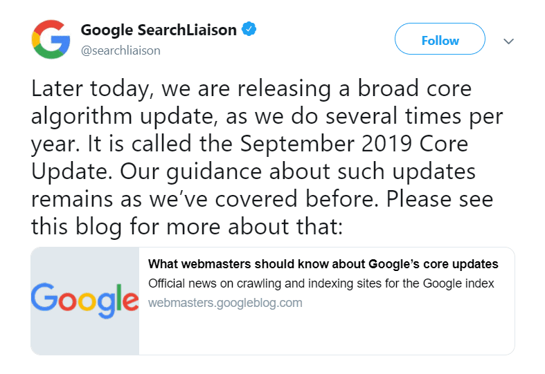 Google Releases September Algorithm Update