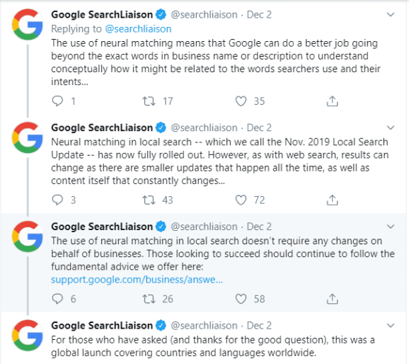 Google Confirms Nov Local Search Update 2019 Tweet