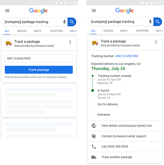 Google's package tracking detail into search results.