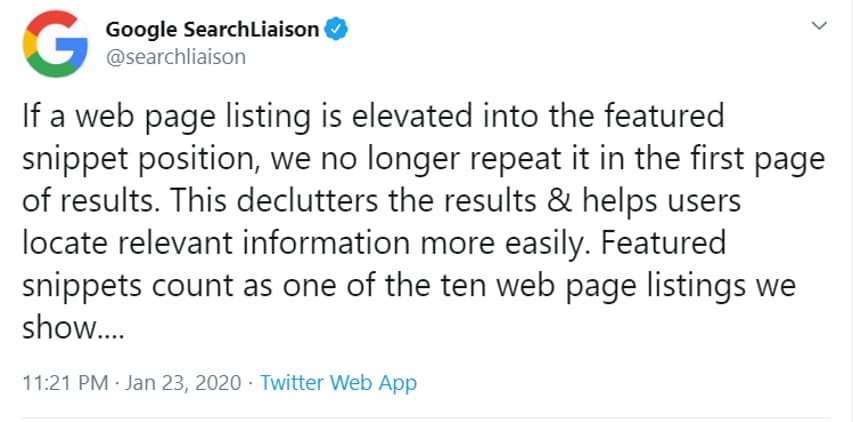 Google Search Liaison Tweet 1