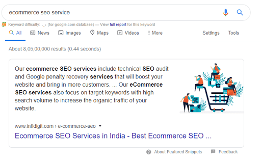 Featured snippet for query ecommerce seo service 