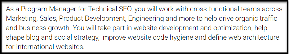 Google SEO Manager Job Description