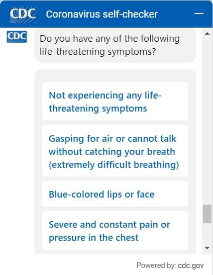 CDC Coronavirus Chatbot Features