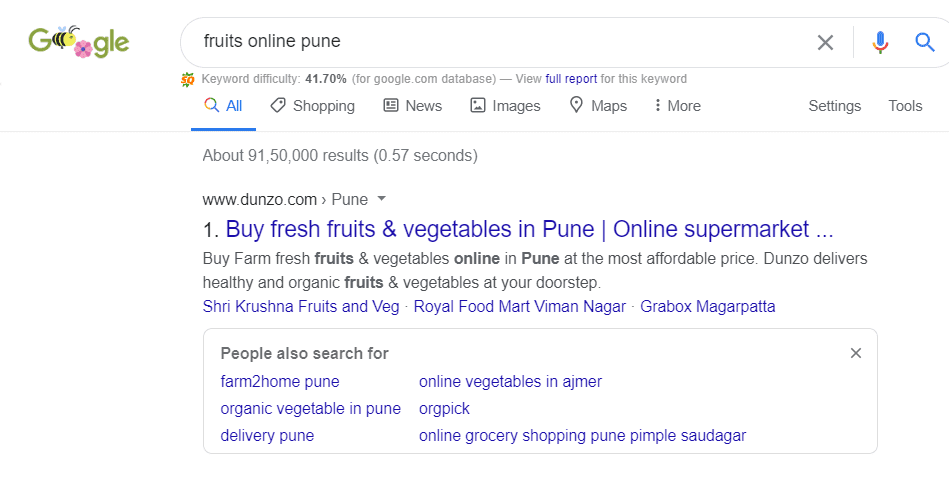 Dunzi is ranking #1 for Fruits Online - Pune 