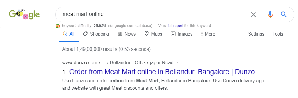 Dunzo is ranking #1 for meat mart online