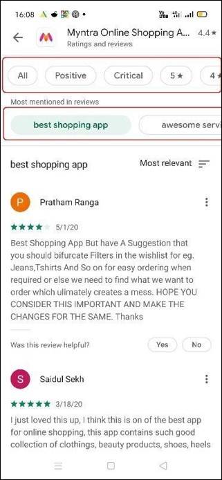 App ratings and reviews