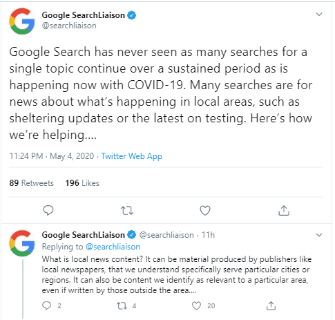 Google Tweets on Searches