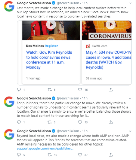 Goolge Search Liaison mention how searches for local content related to COVID-19 have increased.