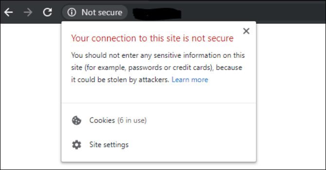 Not Secure Pop-up