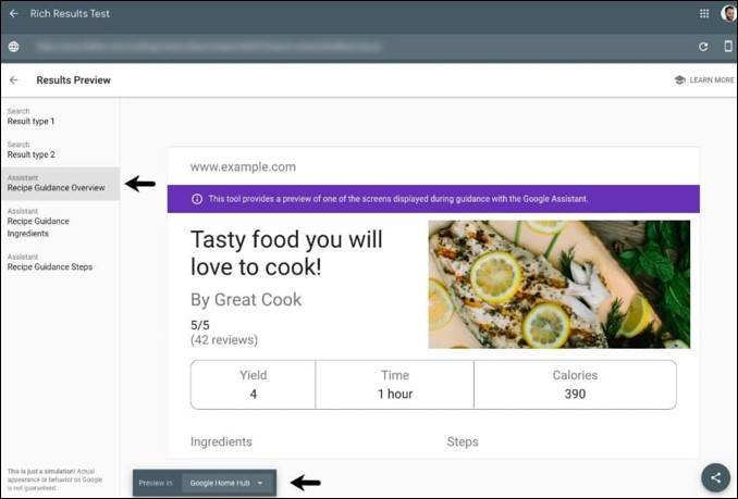 Preview of Guide Recipes in the Rich Results Test