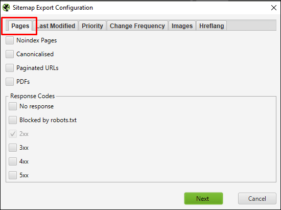 Sitemap options in detail