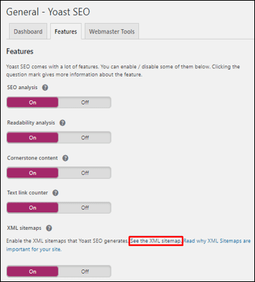 XML Sitemap options in Yoast SEO Plugin