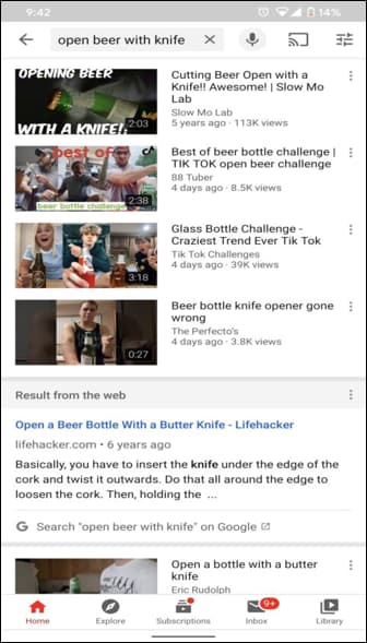 Latest Testing by Google displaying web pages in YouTube search results