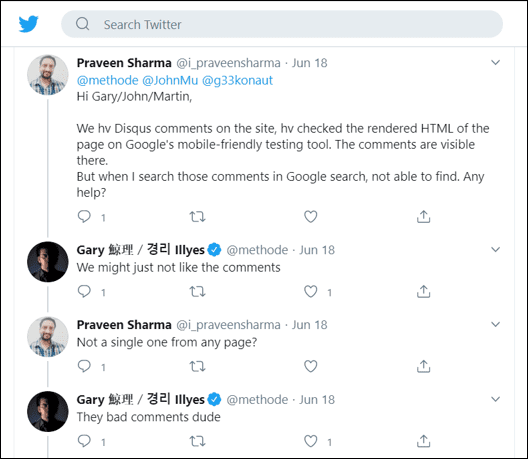 Twitter - Disqus Comments Not Getting Indexed