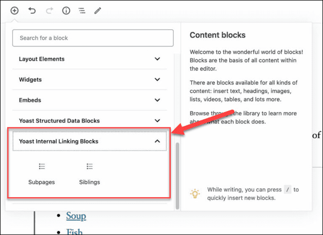 Yoast Internal Linking Blocks