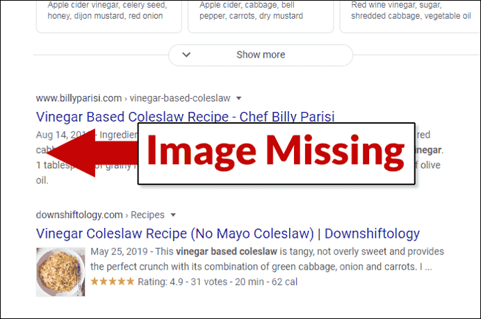 Image Missing in Google Search