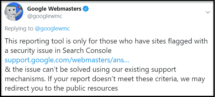 Google Webmasters Tweet