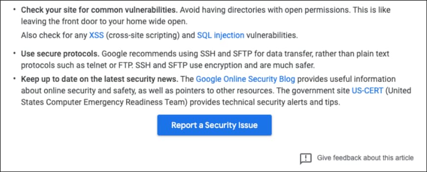 Reporting System for Security Issues