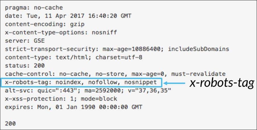 Example of X-Robots Tag