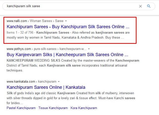 Nalli is ranking #1 for kanchipuram silk saree