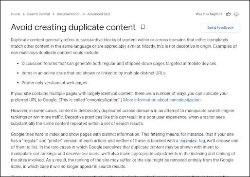 Avoid Creating Duplicate Content