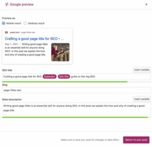 Yoast SEO google preview