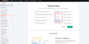 different paths for keyword gap analysis in Semrush