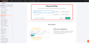 adding competitors for keyword gap analysis in Semrush